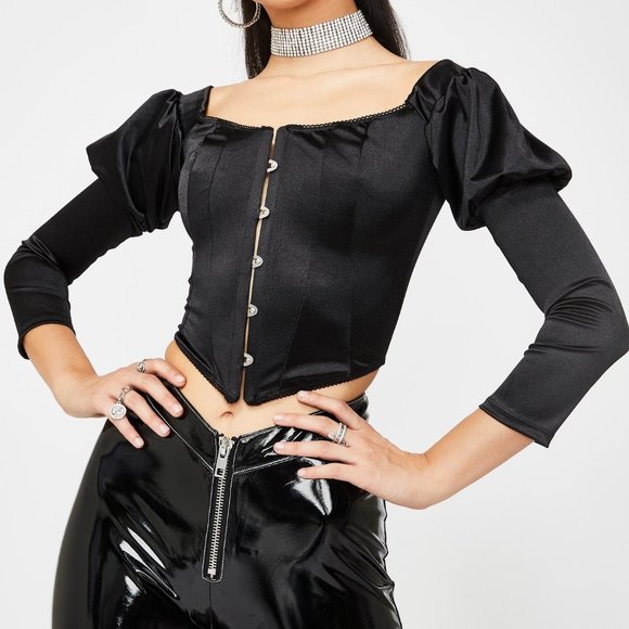 Dolls Kill Poster Grl Texts Corset Top Black Large - Picture 4 of 10